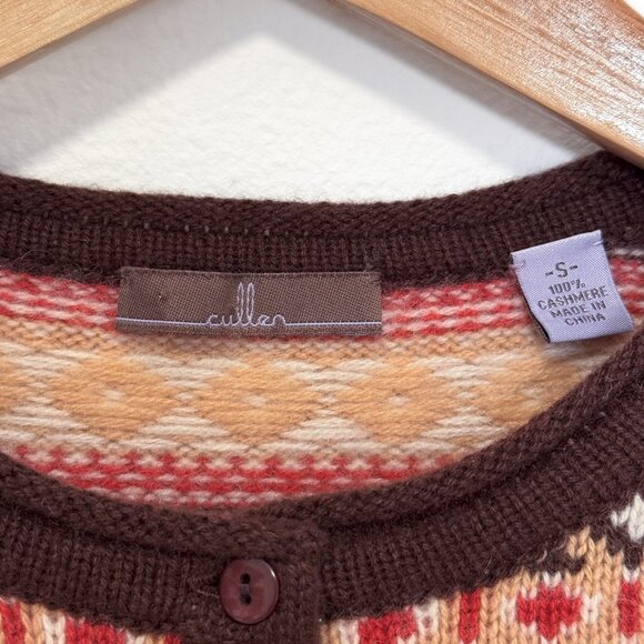 Brown and Beige Fair Isle 100% Cashmere Henley Sweater Size Small - Picture 5 of 8